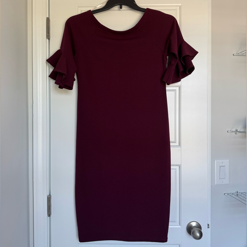 Pink blush Ruffle Sleeve Fitted Maternity Dress